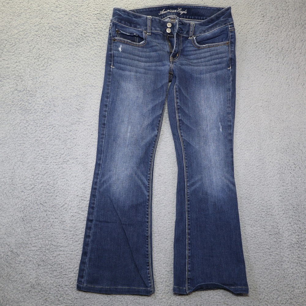 American Eagle Artist Flare Jeans Womens 6 Short Dark‎ Wash Stretch Denim Blue